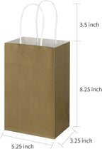 Toovip 100 Pack 5.25x3.25x8.25 Inch Small Gold Kraft Paper Bags with Handles Bulk, Gift Wrap Bags for Favor Grocery Retail Party Birthday Shopping Business Goody Craft Merchandise Take Out Cub Sacks