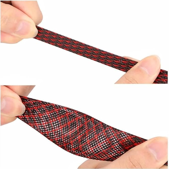 100Ft-1/4inch PET Expandable Braided Wire Sleeving,Wire Loom Cable Sleeve for TV,Computer,Home Theater,Automotive,Home Industrial,Electrical Wires,Chemical,Protect Cat from Chewing Cords,BlackRed