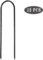 Nigh Coated Rebar Trampoline Wind Stakes Set of 12 Safety Ground Anchors Stakes Extra Heavy Duty Metal Landscape Staples 10 Inches Long (Black)