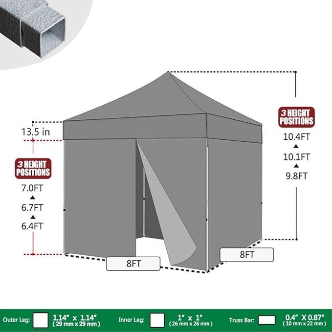 Eurmax USA 8'x8' Pop-up Canopy Tent Commercial Instant Canopies with 4 Removable Zipper End Side Walls and Roller Bag, Bonus 4 SandBags(Purple)
