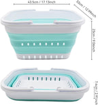 SAMMART 19L (5 Gallon) Collapsible Tub with Handle - Portable Outdoor Picnic Basket/Crater - Foldable Shopping Bag - Space Saving Storage Container (1, White/Lake Green)