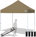Eurmax USA 8'x8' Pop Up Canopy Tent Commercial Instant Canopies with Heavy Duty Roller Bag,Bonus 4 Sand Weights Bags (Khaki)