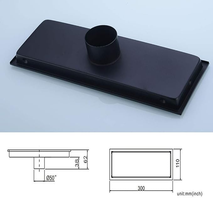 304 Stainless Steel Linear Shower Floor Drain with Tile Insert Grate Removable Cover 12 inch Long Rectangle, Matte Black Plated Finish