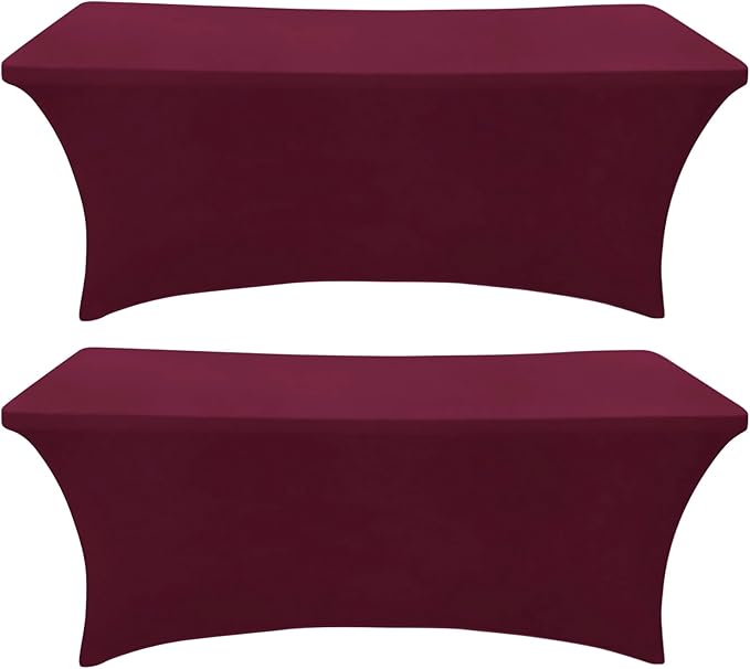 SEPARO 2 Pack 6 Ft Burgundy Spandex Table Cover Fitted Rectangular Tablecloth Stretchable Fabric Table Cloth 6 ft Wrinkle-Free for Party Tradeshows Banquet Weddings Cocktail