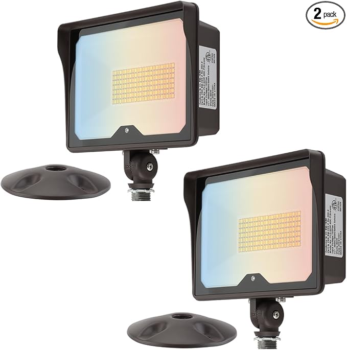 kadision 55W LED Flood Light with Dusk-to-Dawn Photocell, 3000K/4000K/5000K Selectable, 120V 6600lm IP65 Waterproof Knuckle Mount Outdoor Security Lights, ETL Listed, 2-Pack
