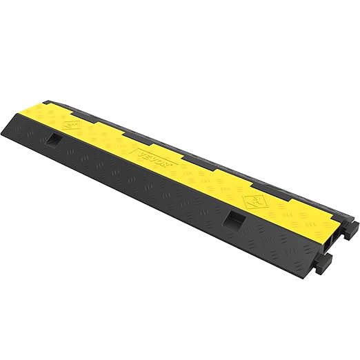 VEVOR Cable Protector Ramp, 5 Packs 2 Channels Speed Bump, Rubber Modular Humps Rated 11000 LBS Load Capacity, Protective Wire Cord Ramp Driveway Rubber Traffic Speed Bumps Cable Protector