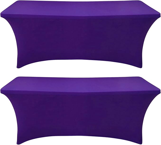 SEPARO 2 Pack 6 Ft Dark Purpe Spandex Table Cover Fitted Rectangular Tablecloth Stretchable Fabric Table Cloth 6 ft Wrinkle-Free for Party Tradeshows Banquet Weddings Cocktail
