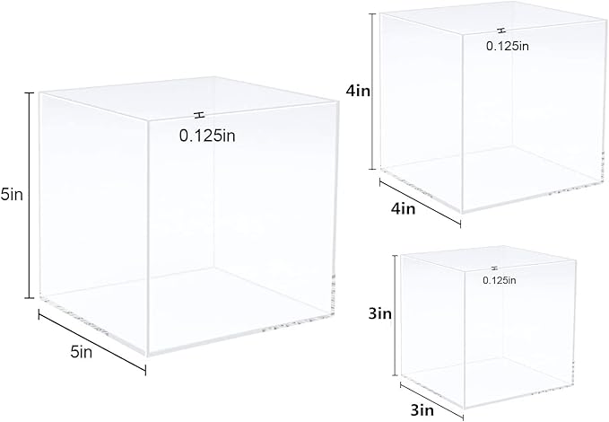Clisela 3pcs Acrylic Cube Display Stands Box Risers with Hollow Bottoms, Food Risers for Buffet Table, Decorative Display Stand Shelf for Dessert Collectibles Jewelry Figures Show - Clear 3" 4" 5"