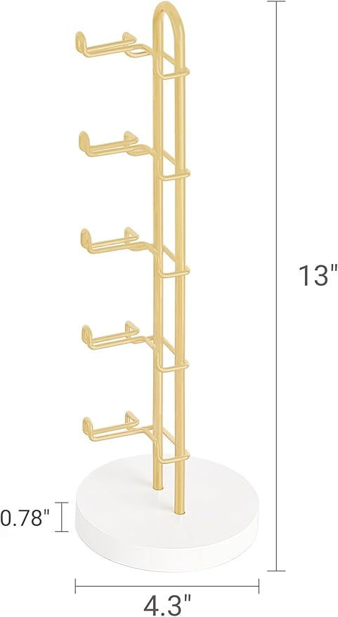 Mkono Sunglasses Organizer Glasses Holder Stand Sunglass Storage Eyeglasses Rack Metal Frame with Wood Base for 5 Pairs of Eyewear Display for Table Desk Countertop Dresser Bedroom, Set of 2, Gold