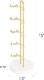 Mkono Sunglasses Organizer Glasses Holder Stand Sunglass Storage Eyeglasses Rack Metal Frame with Wood Base for 5 Pairs of Eyewear Display for Table Desk Countertop Dresser Bedroom, Set of 1, Gold