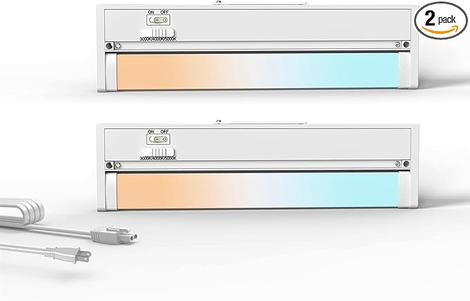 2 Pack 12" Under Cabinet Lighting for Kitchen, 8W 600LM, 3 Color Temperatures (3000K/4000K/5000K), Hardwired or Plug-in, 45° Rotatable Design, Linkable Up to 15 Units, YT-4208-10-2
