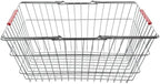 Chrome Shopping Basket with Red Handles, Metal Construction, 17.75 x 12.75 x 7.5 Inches, 40 lb Capacity, Nesting Design for Retail