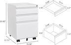 3-Drawer Lockable Mobile File Cabinet – Metal A4/Letter/Legal Size Storage for Home/Office, Pre-Assembled, Space-Saving Under-Desk Cabinet with Wheels (White)