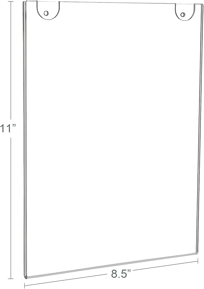 BlueValley Acrylic Sign Holder 8.5 x 11 Wall Mount - Vertical Clear Paper Display Holder with Mounted Tapes & Screws for Flyer, Document, Menu, Picture - Plastic Wall Frames for Offices, Homes, Restaurants, Stores - 12 Pack