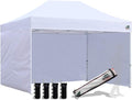 Eurmax USA 8'x12' Pop-up Canopy Tent Commercial Instant Canopies with 4 Removable Zipper End Side Walls and Roller Bag, Bonus 4 SandBags(White)