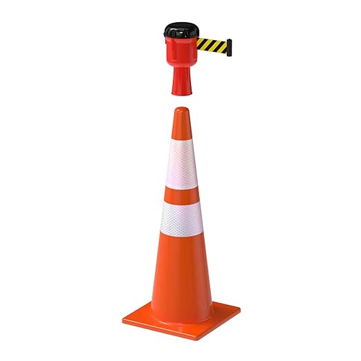Cone-Mounted Retractable Belt Barrier with Orange Case and 35 Foot Black/Yellow Belt