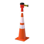 Cone-Mounted Retractable Belt Barrier with Orange Case and 40 Foot Black/Yellow Belt
