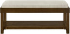 24KF Large Rectangular Storage Bench,Upholstered Seat Cushion,Ottoman Coffee Table with Ivory Removable Cushion for Living Room,Entryway Bench Bed Bench with Solid Wood Shelf,5069-Ivory