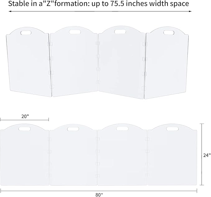 Clear Acrylic Freestanding Dog Gates for The House – Folding 4-Panel Pet Gates for Doorways, Stairs, and Rooms, Transparent Indoor Barrier for Dogs, Puppies, and Cats