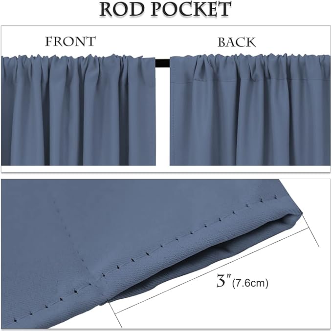 PONY DANCE Light Block Curtains - 42 Wide by 84 inch Length Blue Haze Window Covering Room Darkening Rod Pocket Thermal Insulated Curtain Panels for Living Room & Bedroom, 2 Pieces