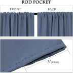 PONY DANCE Bedroom Curtains Drapes - Blackout Panels Home Fashion Solid Rod Pocket Curtain Blinds Home Decor Thermal Insulated Light Block, Wide 42 x Long 63 inches, Blue Haze, 1 Pair