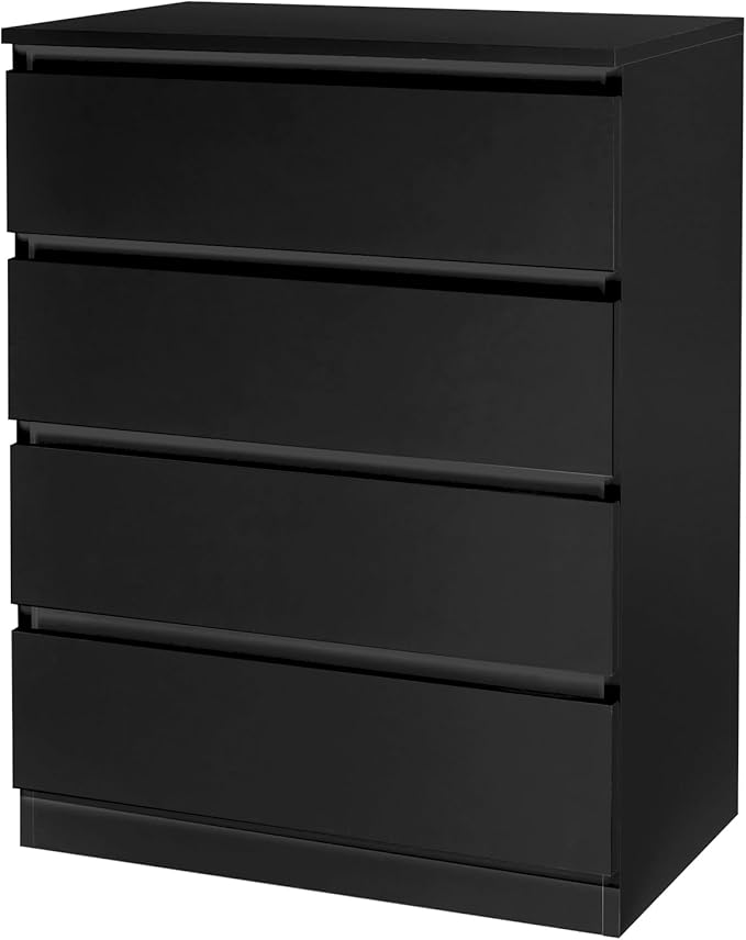 Dresser for Bedroom, Modern Wood Dresser Chest of Drawers, No Handle Storage Cabinet for Girls, Anti-Tipping Device, Living Room, Home Office, Hallway Organizer (Black, 4 Drawers)