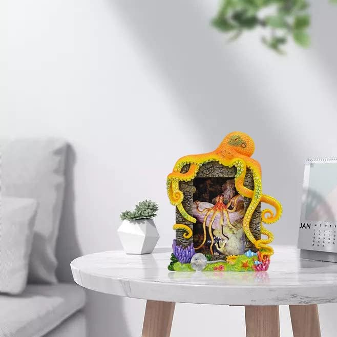 4″X6″Decorative Octopus Hand-Crafted resin Picture Frame for Tabletop. Deep sea Octopus Design Home Décor..Photo Gallery. Art. Octopus Figurine. More (4″x6″) (Orange)