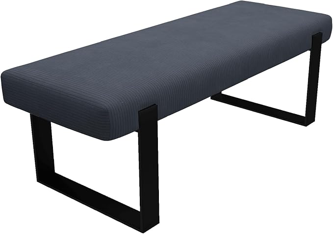 VANT Upholstered Bed Bench - Ribbed Midnight Blue - Matte Black - Contemporary Modern, Bedroom Bench Seat, Hallway, or Entryway