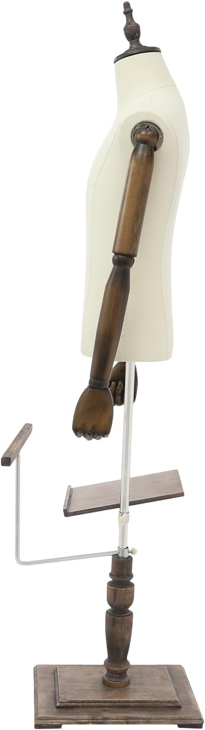 Male Clothing Display Racks, Height Adjustable Clothing Store Clothing Props with Stand and Solid Wood Arm, Male Mannequin Torso for Market Shop Window Display (Beige)