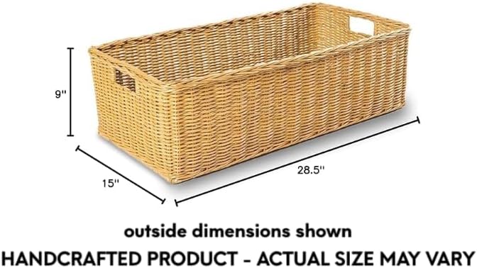 The Basket Lady Long Low Wicker Basket, Extra Large, 28.5 in L x 15 in W x 9 in H, Sandstone