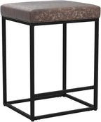 MAISON ARTS Counter Height Bar Stools Set of 3 for Kitchen Counter 24 Inch Backless Modern Barstools Industrial Upholstered Faux Leather Stools Farmhouse Island Chairs, Brown