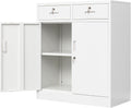 Metal Storage Cabinet, Locking Storage Cabinet with Adjustable Shelf, 36" H Metal Cabinets with 2 Drawers for Office, Garage, Home-White