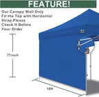 Eurmax USA Instant Canopy SunWall 10FT Pop Up Canopy Wall Sidewall with Horizontal Strap ONLY,1 Pack Sidewall(Royal Blue)