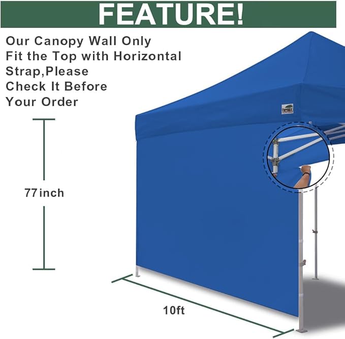 Eurmax USA Instant Canopy SunWall 10FT Pop Up Canopy Wall Sidewall with Horizontal Strap ONLY,1 Pack Sidewall(Royal Blue)