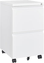 MIIIKO 2 Drawer File Cabinet with Lock, Home Office Filing Cabinets on Wheels, Under Desk 2 Drawers Storage for Legal/Letter/A4 Files,Fully Assembled