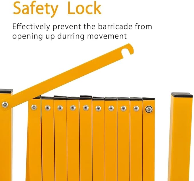 GYMTIME Metal Expandable Barricade, Portable Safety Barrier with Casters, Mobile Folding Scissor Gate, Aluminum Retractable Fence for Indoor Outdoors, 0-180 Degree Rotating, 23.6 Feet, Yellow