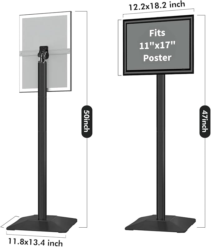 3Packs Heavy Duty Adjustable Pedestal Poster Sign Stand, 11x17 Aluminum Open Floor Standing Sign Holder for Vertical and Horizontal View Display, Black