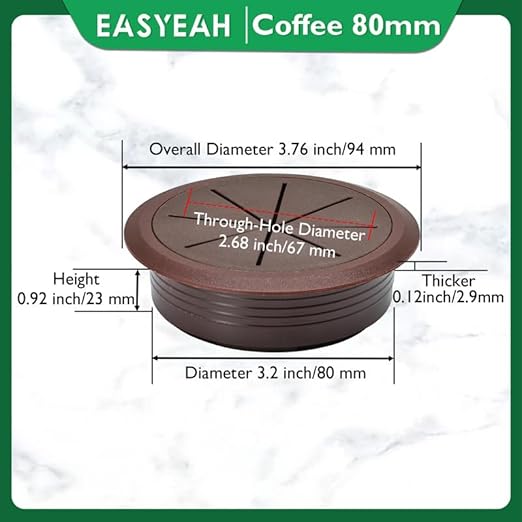 2 Pcs Desk Grommet 3-1/8" / 80 mm, Desk Hole Cover for Cables Coffee, Cable Grommet ABS Plastic, Desk Hole Grommet for Home & Office Pc, Detachable Cable Cord Organizer