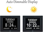TMC 8 Inch Dementia Clock for Seniors – Large Auto-Dimming Calendar Display with Date & Time, Multi-Language Support, Medicine Reminders & Alarms – Wall or Desk Mount, Integrated Stand (Black, SD)