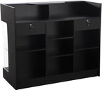 Ledge Top Counter with Showcase, 4ft – Tempered Glass Display Case with Locking Front, Sliding Doors, Drawers & Shelves – Retail Store Counter Cabinet (Black)
