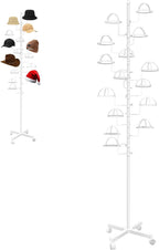 Montex Freestanding Hat Rack Stand, Metal Hat Organizer Rack with 15 Customisable Circular Hooks, Hats Tree Stand Floor Standing Hat Display, White