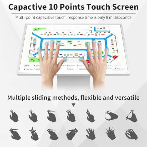22" Touch Screen Digital Signage Kiosk, LCD Display with K-Style Stand for Mall Navigation, Self-Ordering & Advertising, Capacitive Touch Technology, Silver Finish