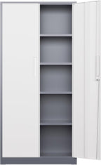 INTEGREAT Metal Storage Cabinet,71" Grey White Office Metal Cabinet with Locking Doors and Adjustable Shelves,Steel Locking Cabinets for Office,Home,Garage,Gym,School