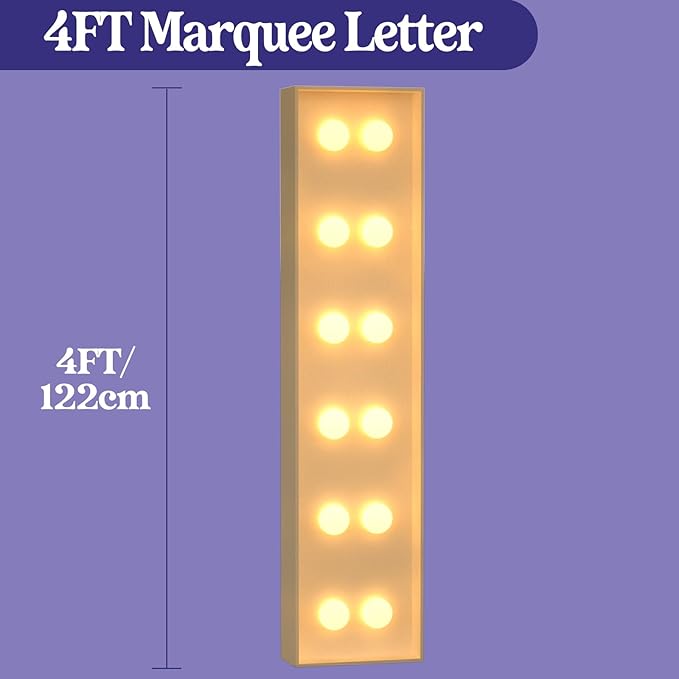 Marquee Letters 4 Feet Tall, 4FT Large Light up Letters I, Big Sign I with Warm White Light for Birthday Wedding Proposal Engagement Graduation Party Backdrop Decorations