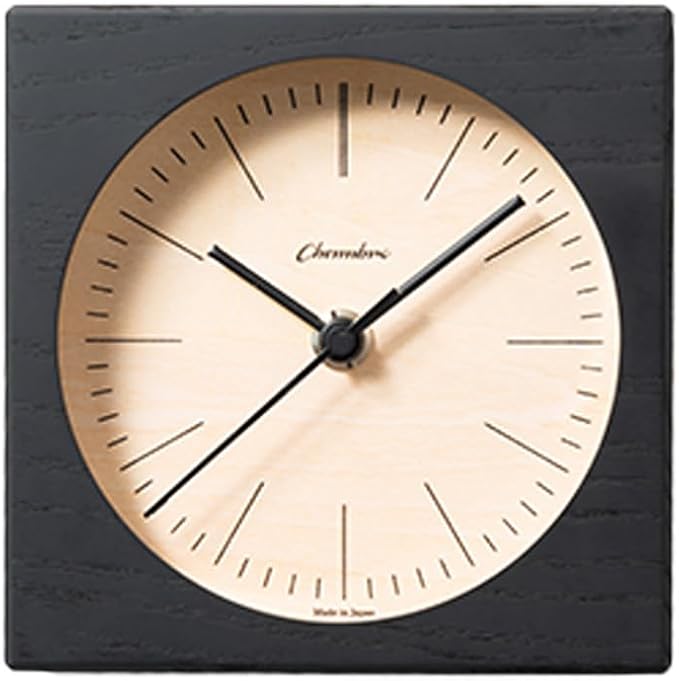 Wooden Desk Clock Japanese Handcrafted Solid Wood Clock Silent Non-Ticking Battery Operated Modern Decorative for Living Room Bedroom Office LINE Desk Clock CH-075 (Black)