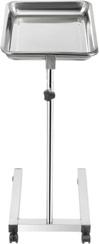 VEVOR Lab Cart, Stainless Steel Mayo Tray Stand 18 x 14 in Trolley Mayo Stand, Adjustable Height 32-51 in Instrument Tray with Removable Tray & 4 Omnidirectional Wheels, Ideal for Home Equipment