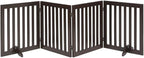 unipaws 24" H Free Standing Pet Gate for Dog Cat, Wooden Dog Gates for Doorway, Stairs, Step Over Foldable Pet Fence for The House, Expandable Dog Barrier, Indoor Use, Espresso