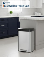 Garvee 16 gal / 60 L Stainless Steel Trash Can with Lid, Large Garbage Can for Kitchen, Rustproof Step-on Kitchen Metal Trash Bin with Liner Rim, Rear Handle, Soft Close Plastic Lid, Silver