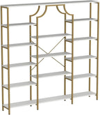 Loomie Triple Wide Bookshelf, 70.87" W/H Large Tall Etagere Bookcase, Modern 13-Open Shelves Geometric Bookshelf, Display Storage Metal Book Case, for Bedroom, Home Office & Living Room, Gold & White
