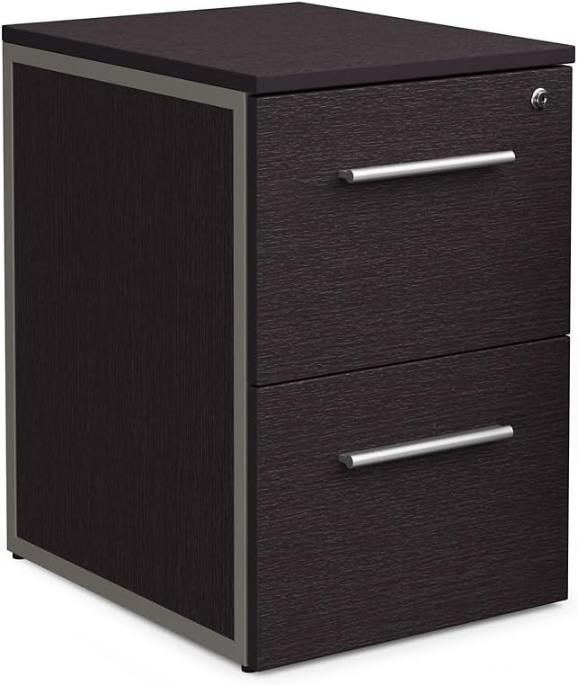nbf signature series at Work Office Files Pedestal Cabinet - Two Drawer File Cabinet with Lock - Espresso Laminate Office Filing Cabinets - 26.46" H Modern Mobile File Cabinet Document Storage